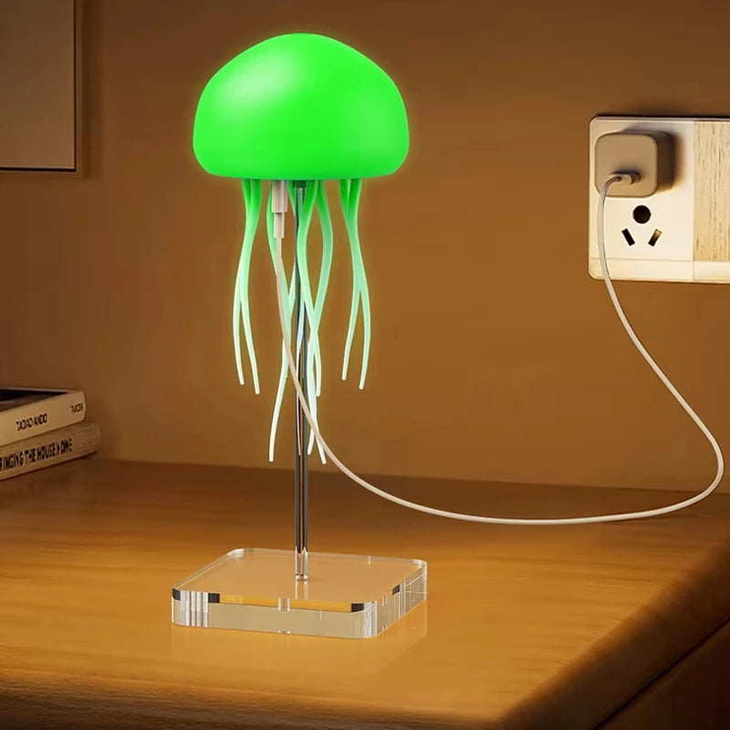 Jellyfish Cartoon LED Nihgt Light Voice Control Gradient Cute Rotating Jellyfish Hanging Bedside Lamp RGB Table Lamps Room Decor