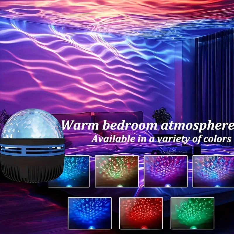 1pc USB Powered Water Wave Effect Projector,  7 color modes, adjustable brightness, multi-color lighting, suitable for bedrooms